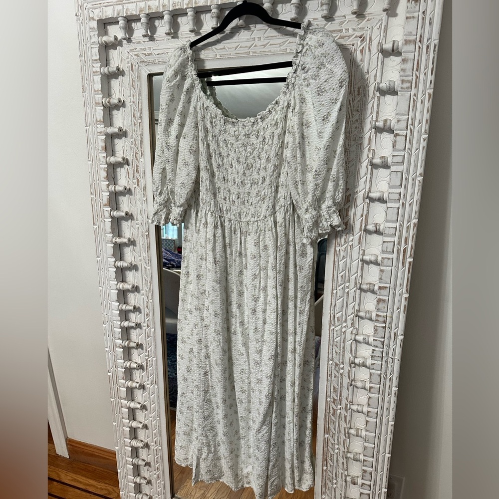 H&M babydoll square neck puff sleeve midi dress floral XL